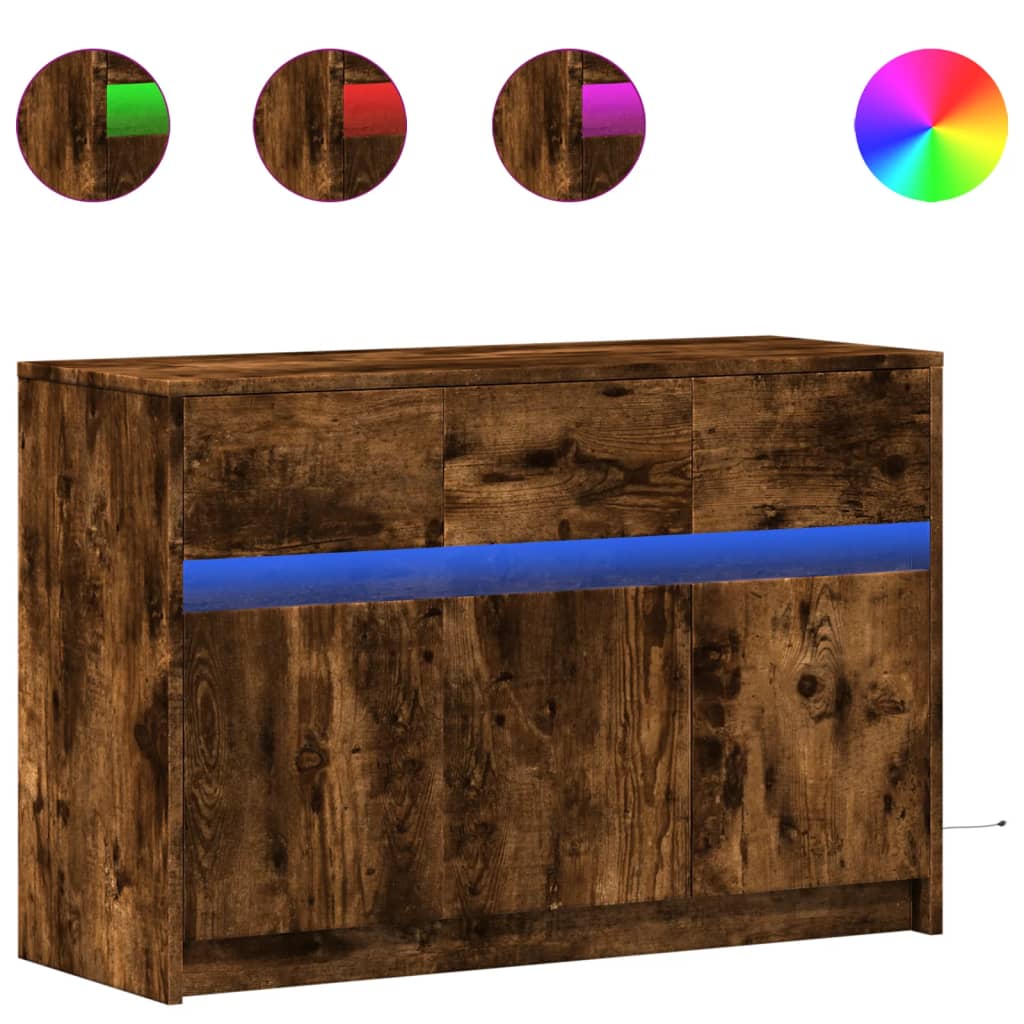 vidaXL Szafka TV z LED, przydymiony dąb, 91x34x61 cm