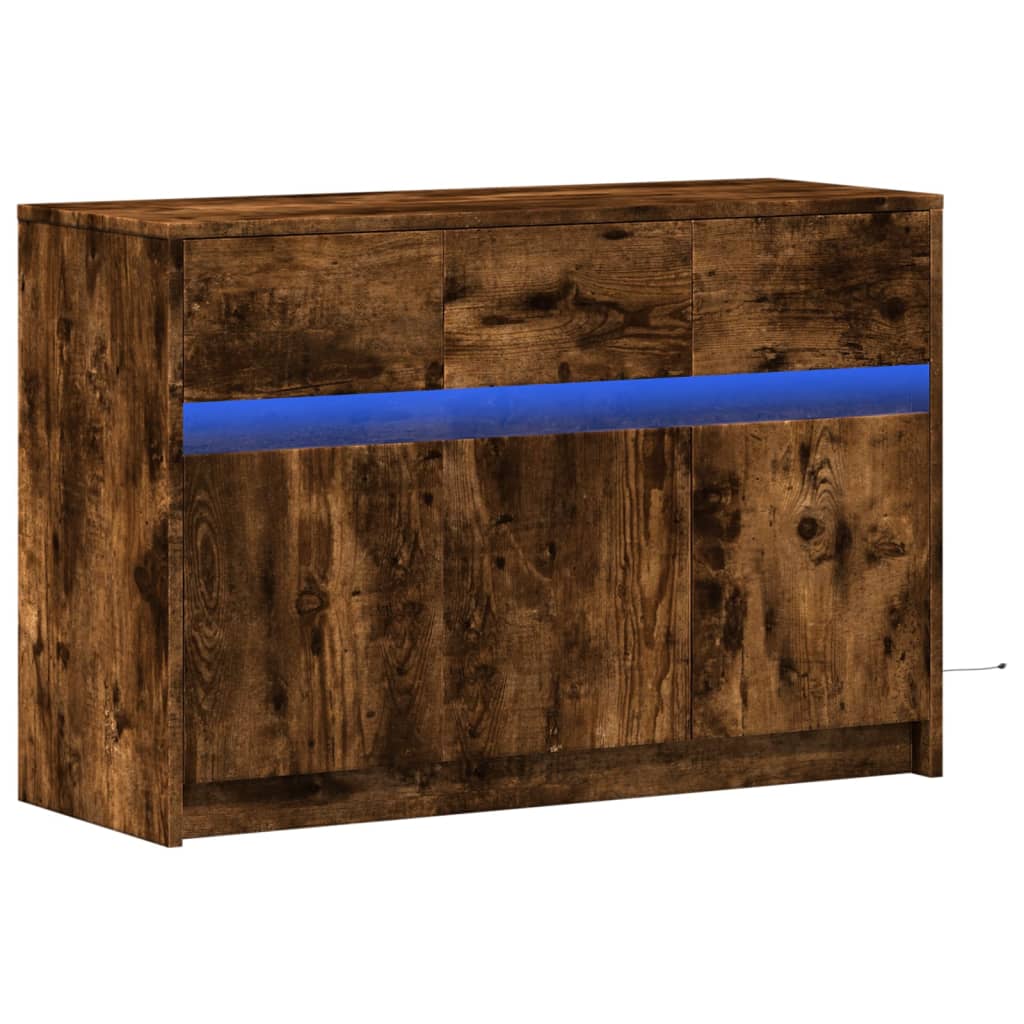 vidaXL Szafka TV z LED, przydymiony dąb, 91x34x61 cm