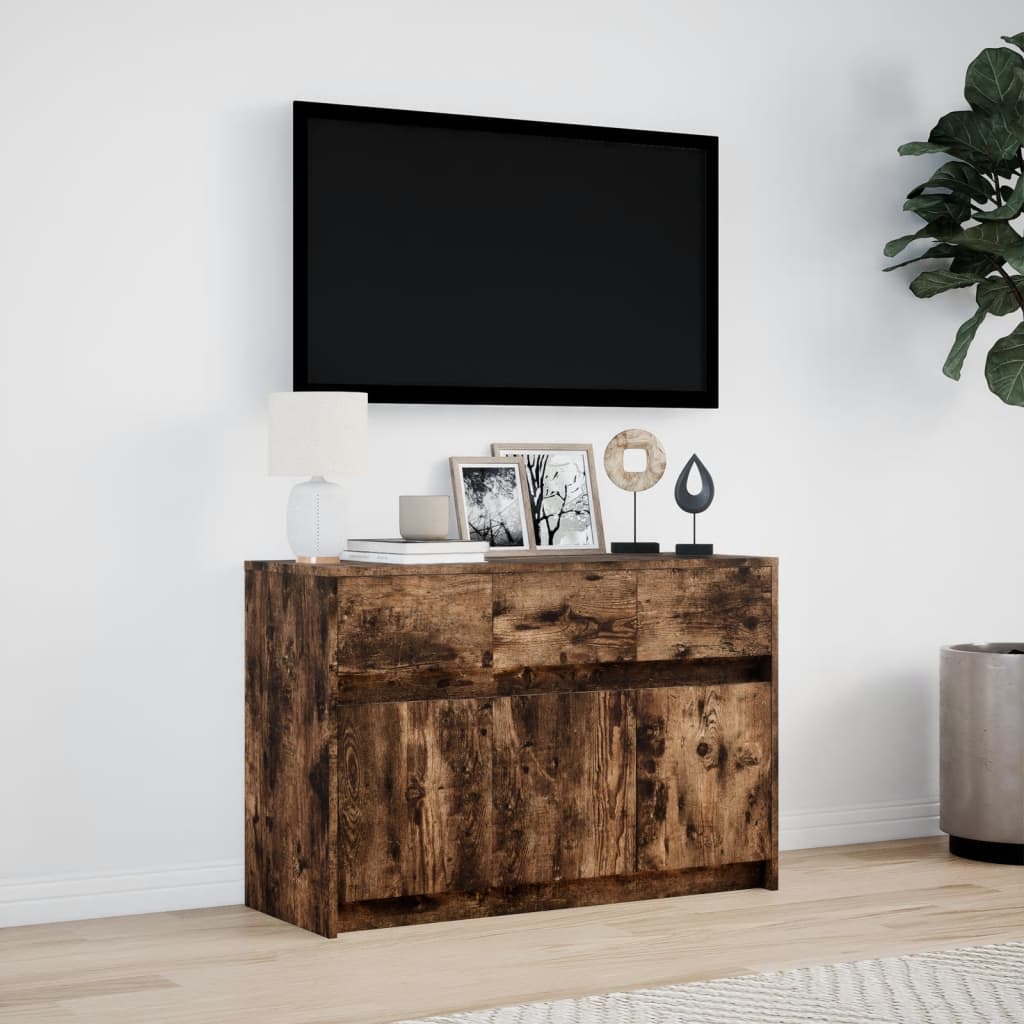 vidaXL Szafka TV z LED, przydymiony dąb, 91x34x61 cm