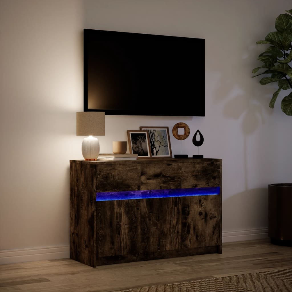 vidaXL Szafka TV z LED, przydymiony dąb, 91x34x61 cm