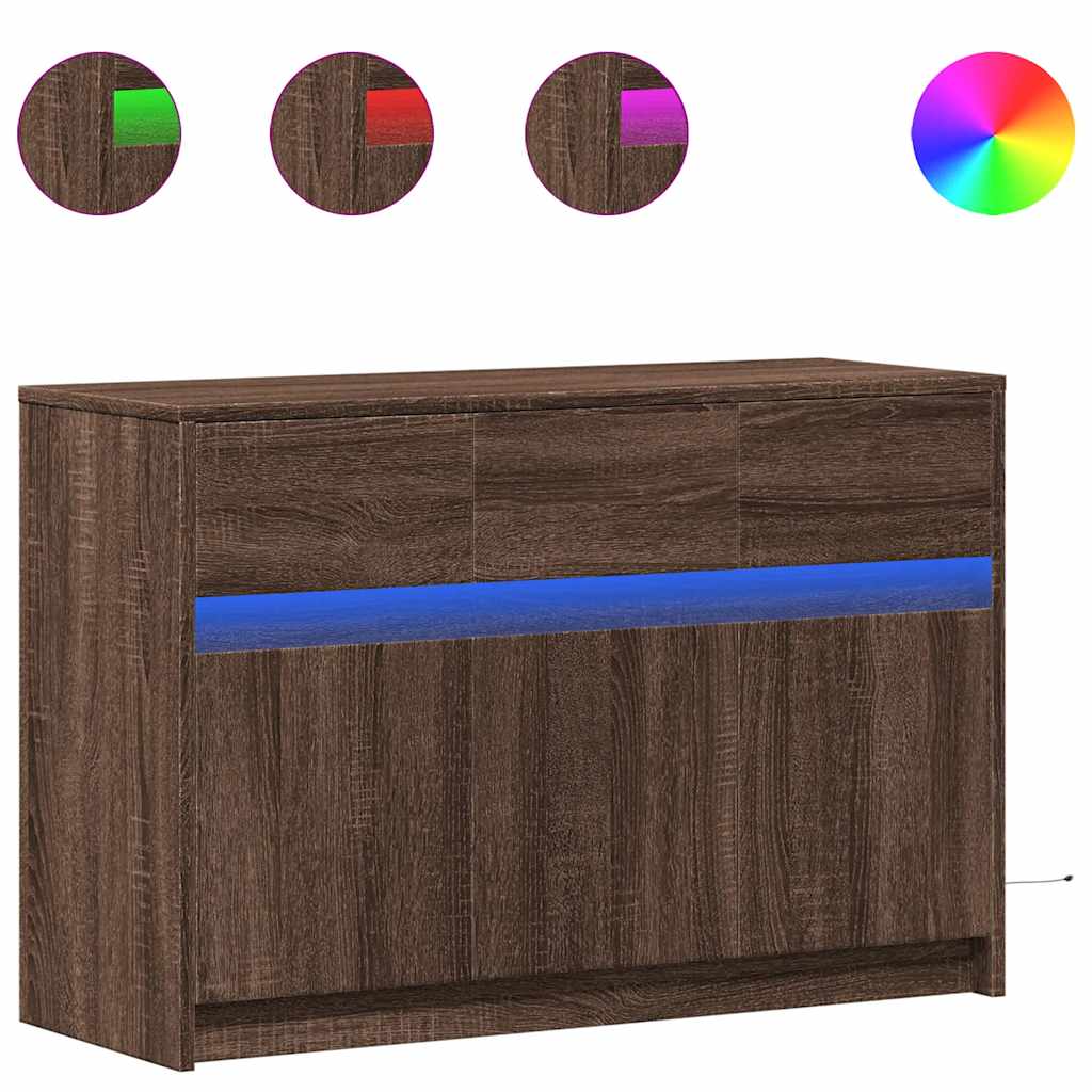 vidaXL Szafka TV z LED, brązowy dąb, 91x34x61 cm