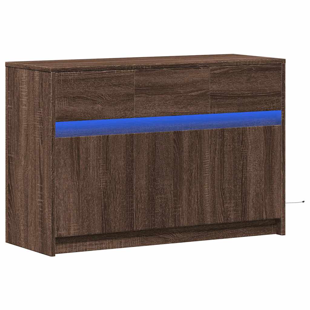 vidaXL Szafka TV z LED, brązowy dąb, 91x34x61 cm
