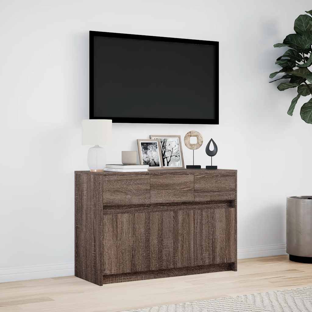 vidaXL Szafka TV z LED, brązowy dąb, 91x34x61 cm