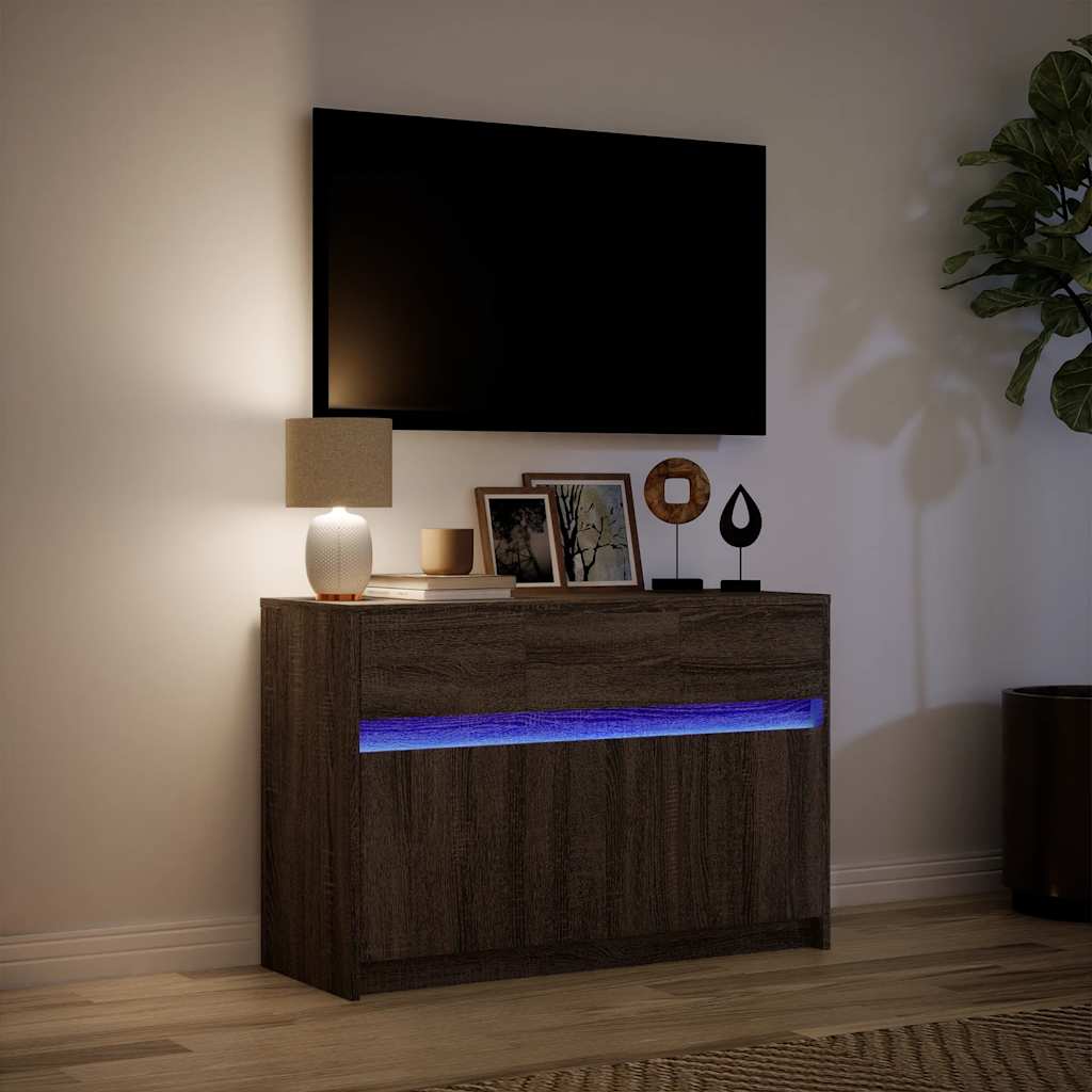 vidaXL Szafka TV z LED, brązowy dąb, 91x34x61 cm