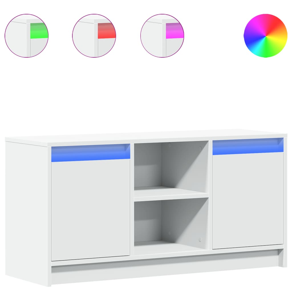 vidaXL Szafka TV z LED, biała, 100x34x50 cm, materiał drewnopochodny