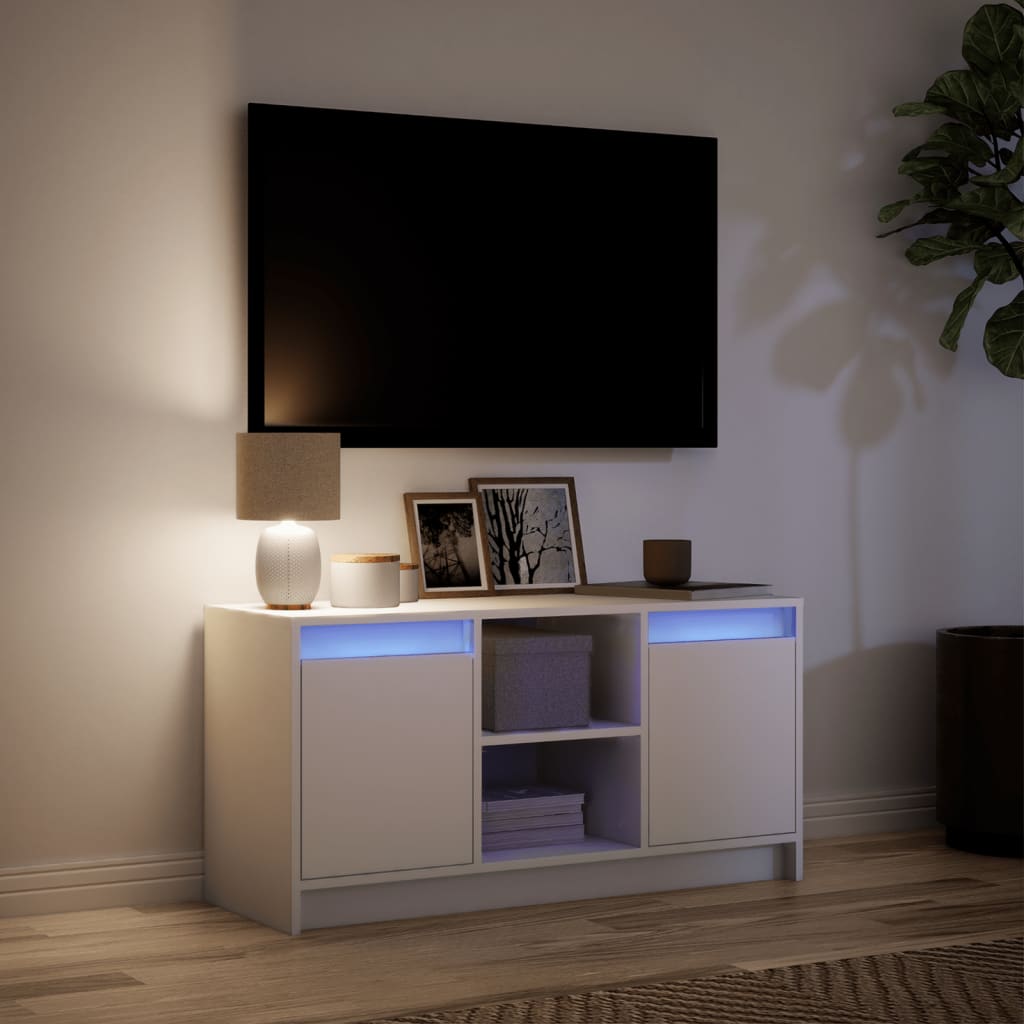 vidaXL Szafka TV z LED, biała, 100x34x50 cm, materiał drewnopochodny