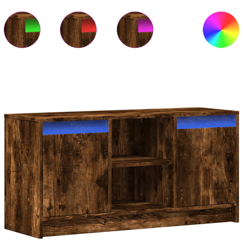 vidaXL Szafka pod TV z LED, przydymiony dąb, 100x34x50 cm