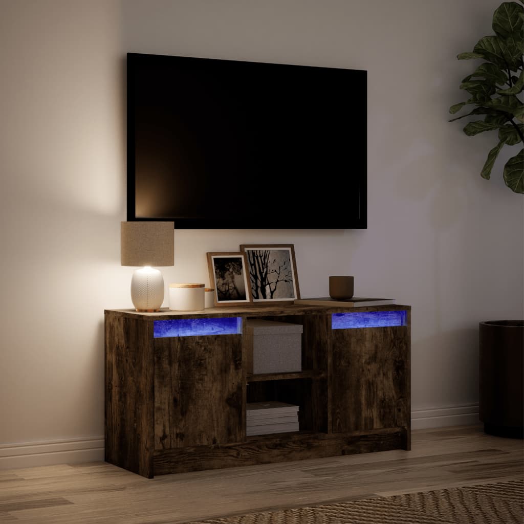 vidaXL Szafka pod TV z LED, przydymiony dąb, 100x34x50 cm