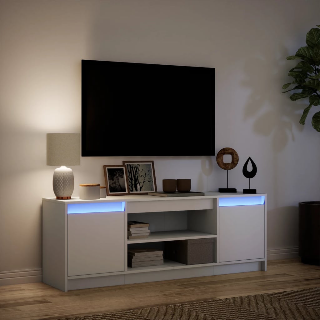 vidaXL Szafka TV z LED, biała, 139,5x34x50 cm, materiał drewnopochodny