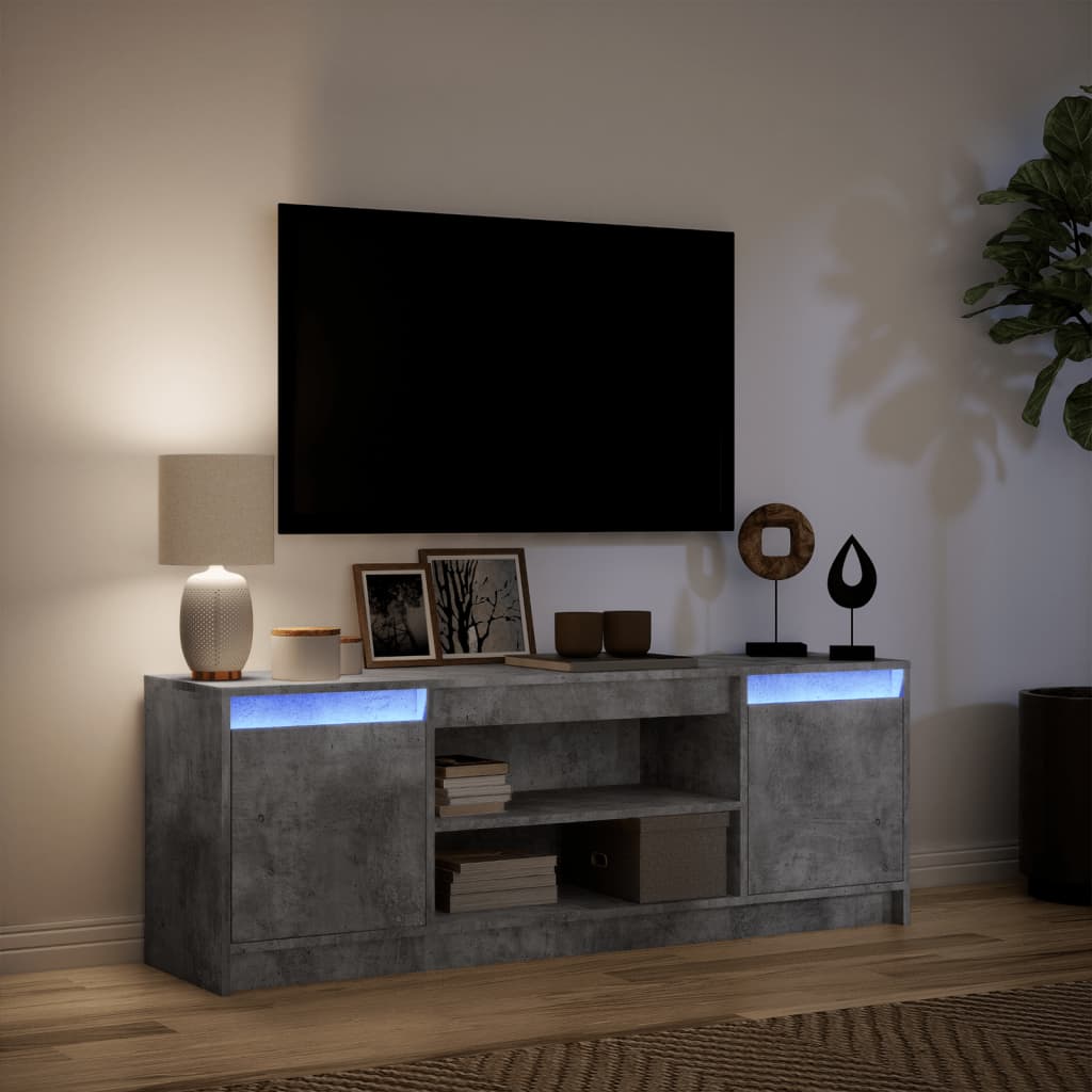 vidaXL Szafka pod TV z LED, szarość betonu, 139,5x34x50 cm
