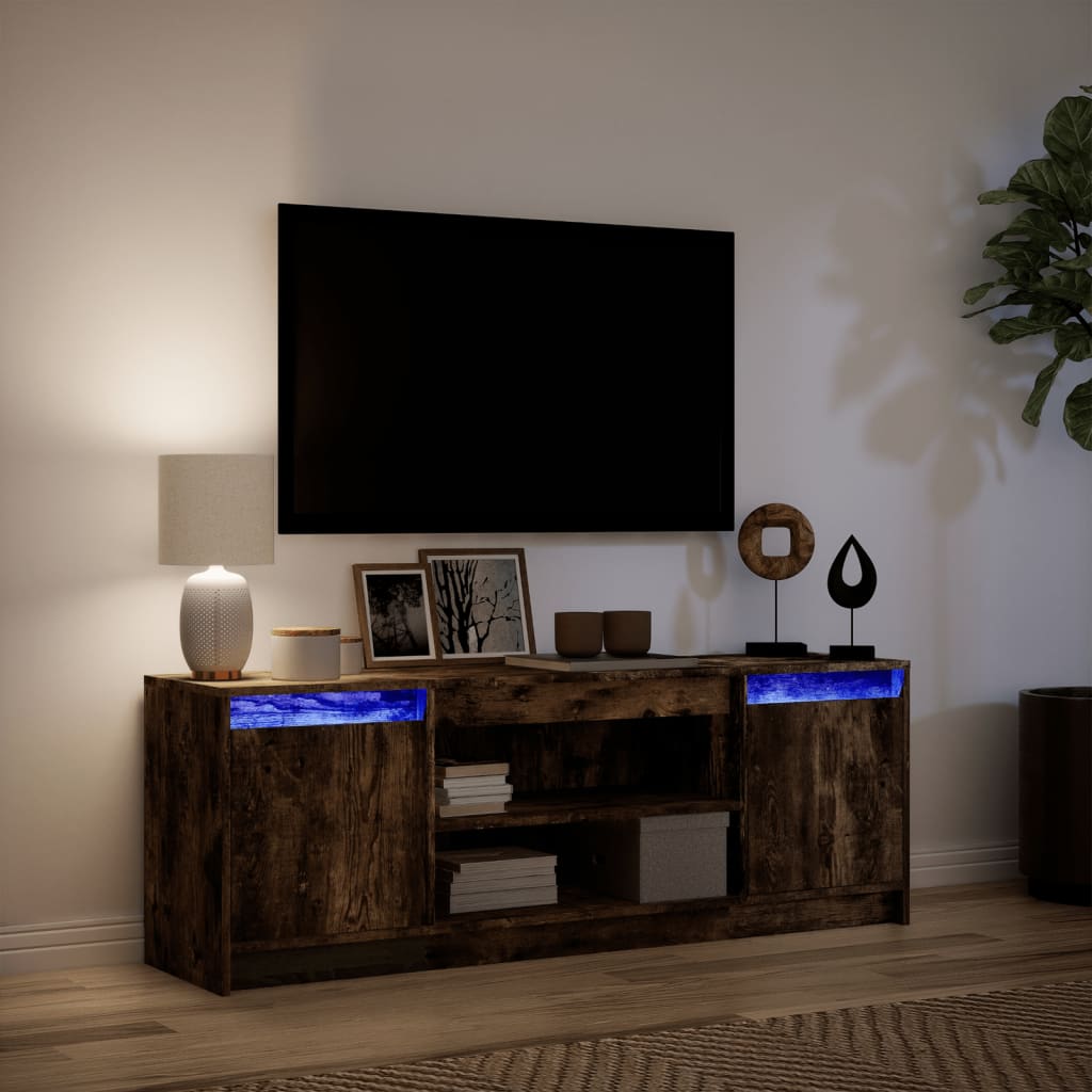 vidaXL Szafka pod TV z LED, przydymiony dąb, 139,5x34x50 cm
