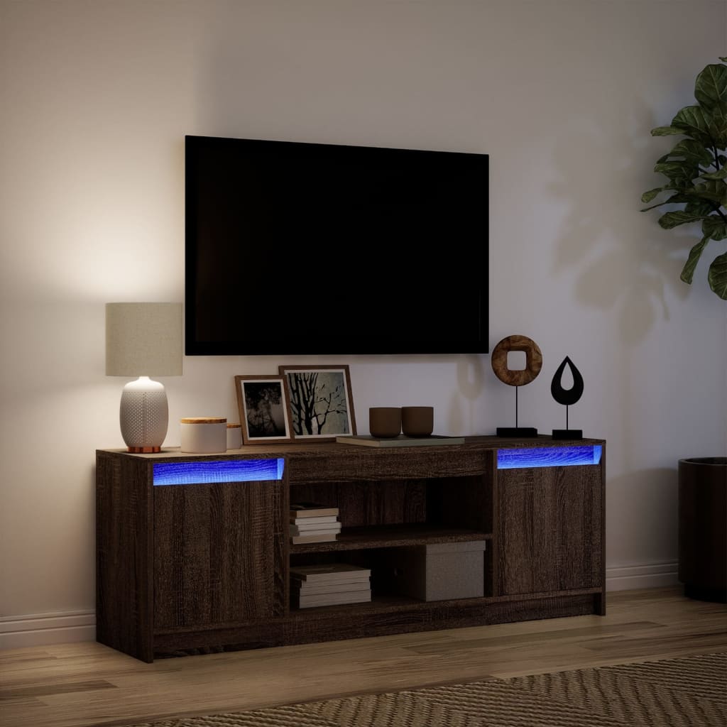 vidaXL Szafka pod TV z LED, brązowy dąb, 139,5x34x50 cm