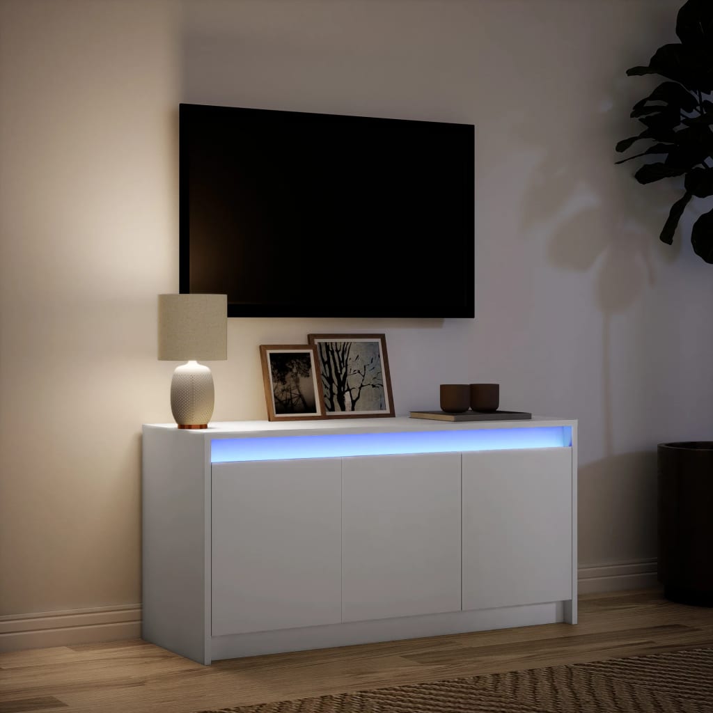 vidaXL Szafka TV z LED, biała, 100x34x50 cm, materiał drewnopochodny
