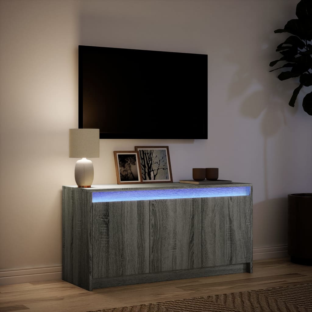 vidaXL Szafka pod TV z LED, szary dąb sonoma, 100x34x50 cm