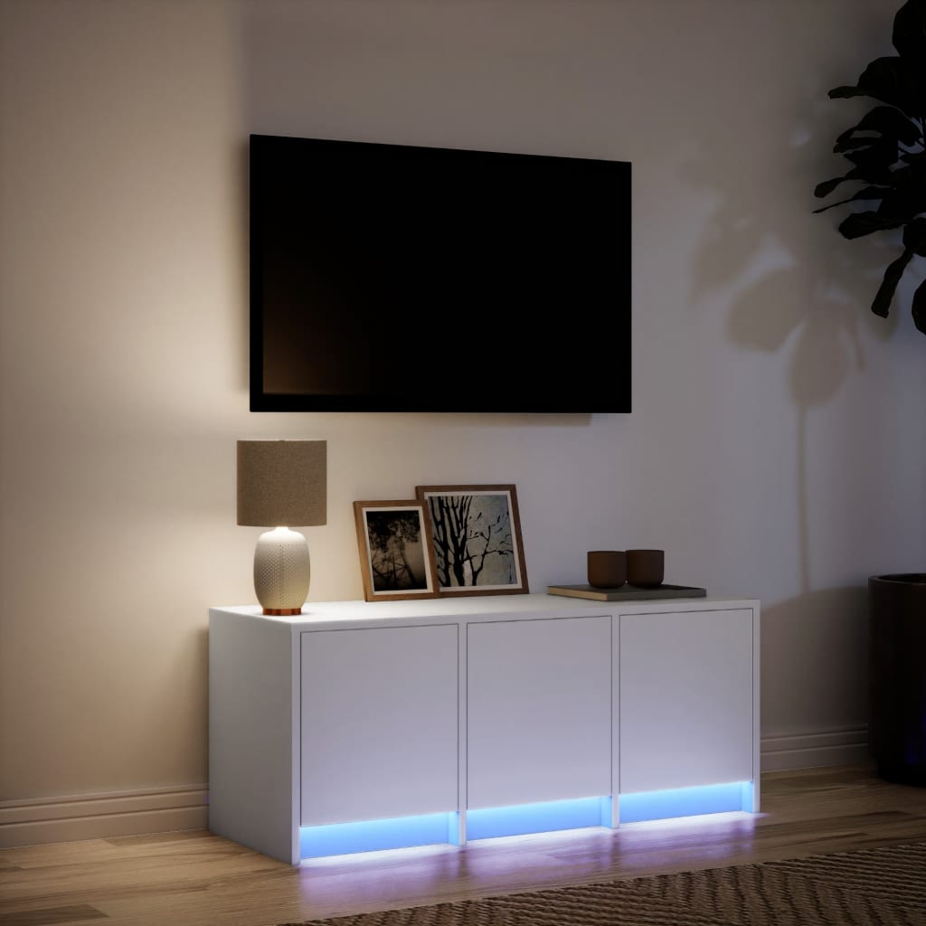 vidaXL Szafka TV z LED, biała, 97x34x40 cm, materiał drewnopochodny