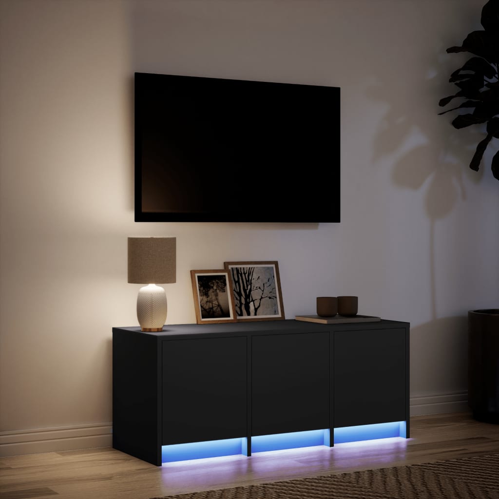 vidaXL Szafka TV z LED, czarna, 97x34x40 cm, materiał drewnopochodny
