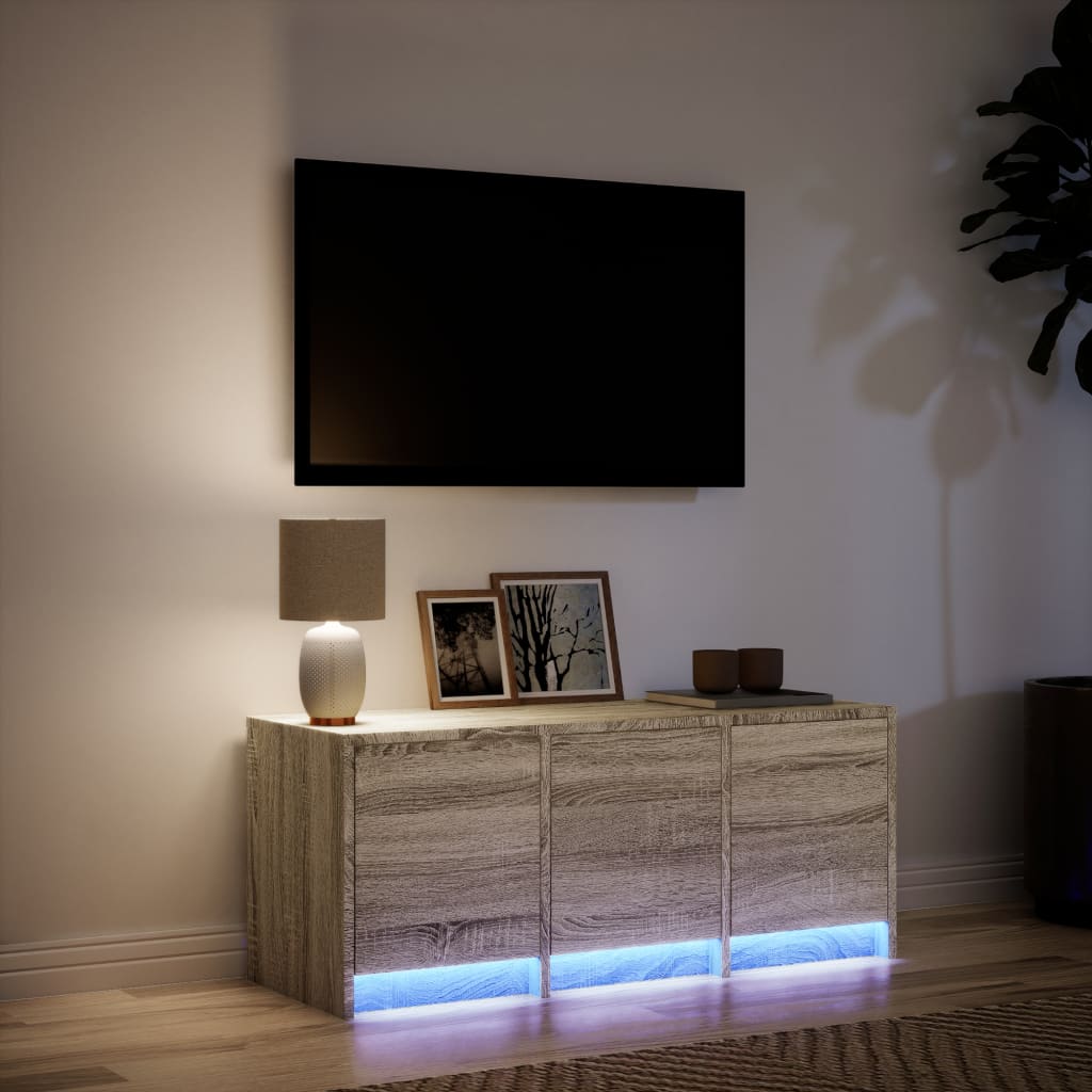 vidaXL Szafka TV z LED, dąb sonoma, 97x34x40 cm