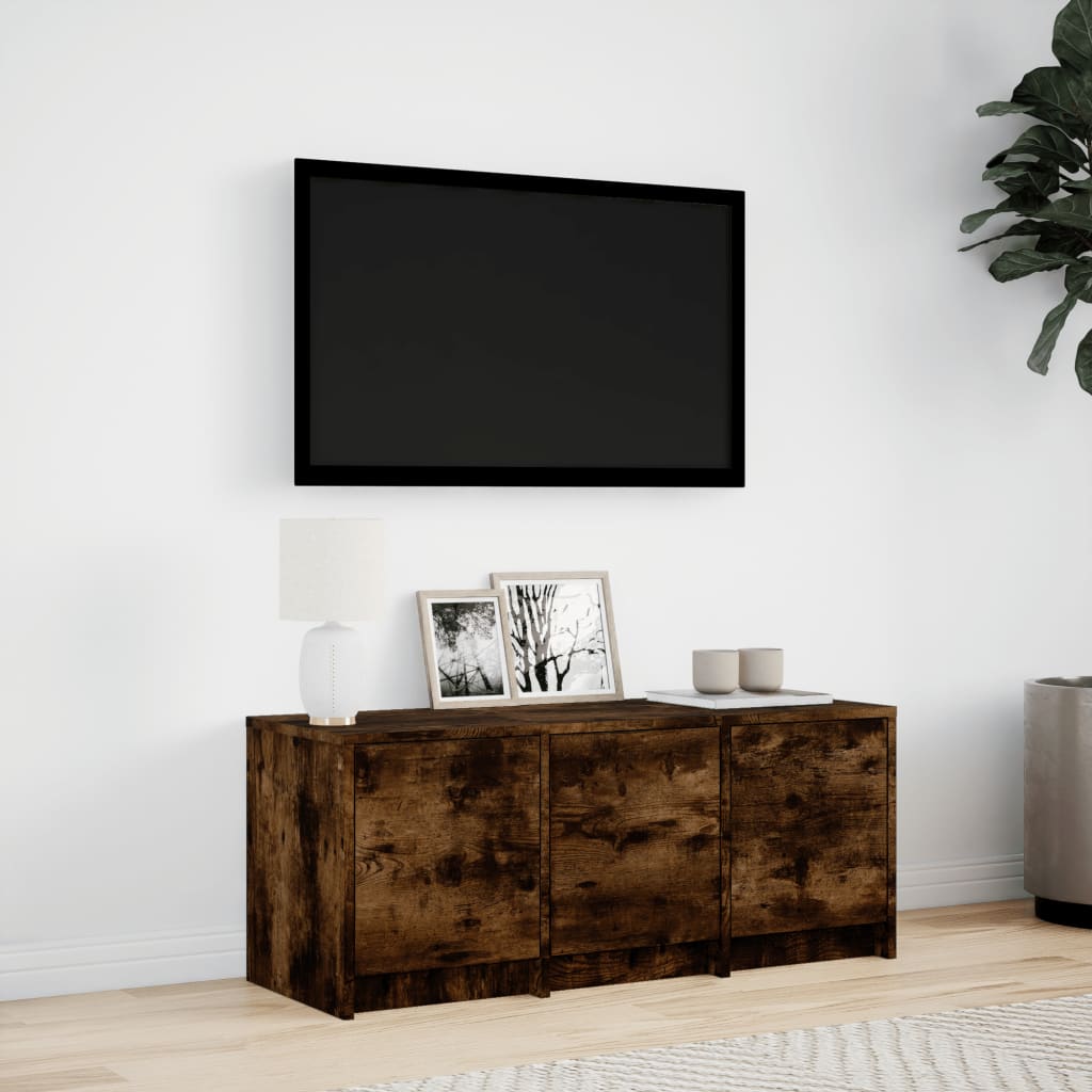 vidaXL Szafka pod TV z LED, przydymiony dąb, 97x34x40 cm