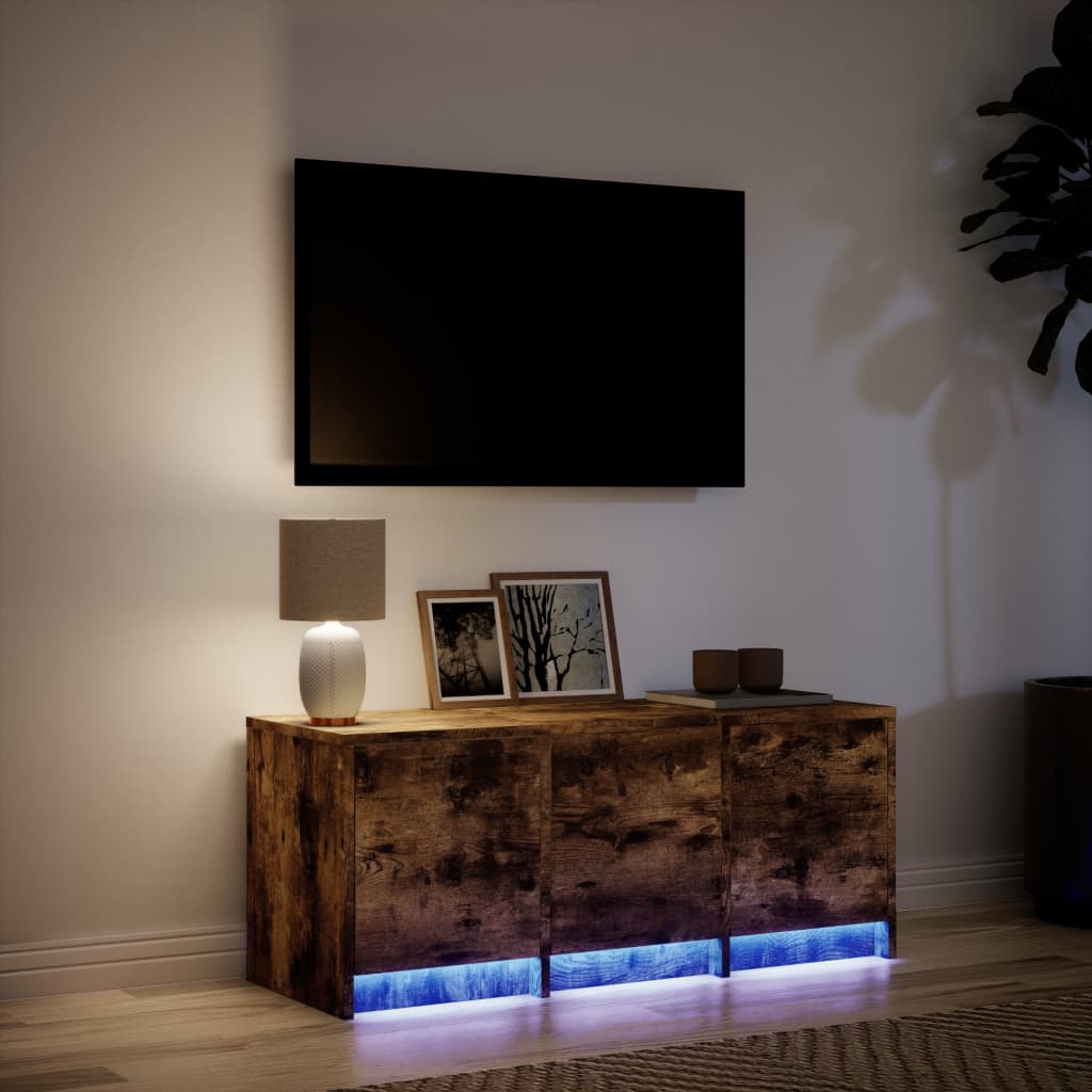 vidaXL Szafka pod TV z LED, przydymiony dąb, 97x34x40 cm