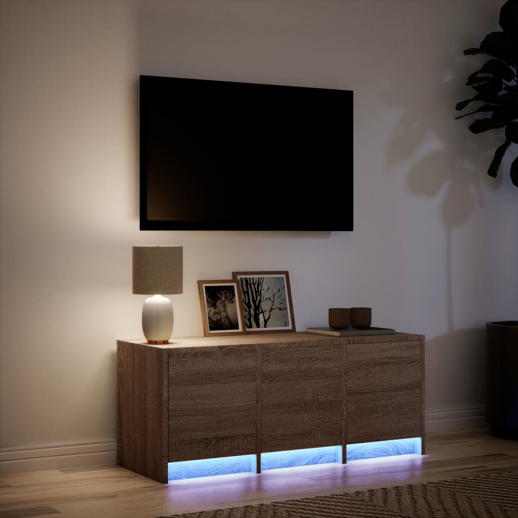 vidaXL Szafka TV z LED, brązowy dąb, 97x34x40 cm