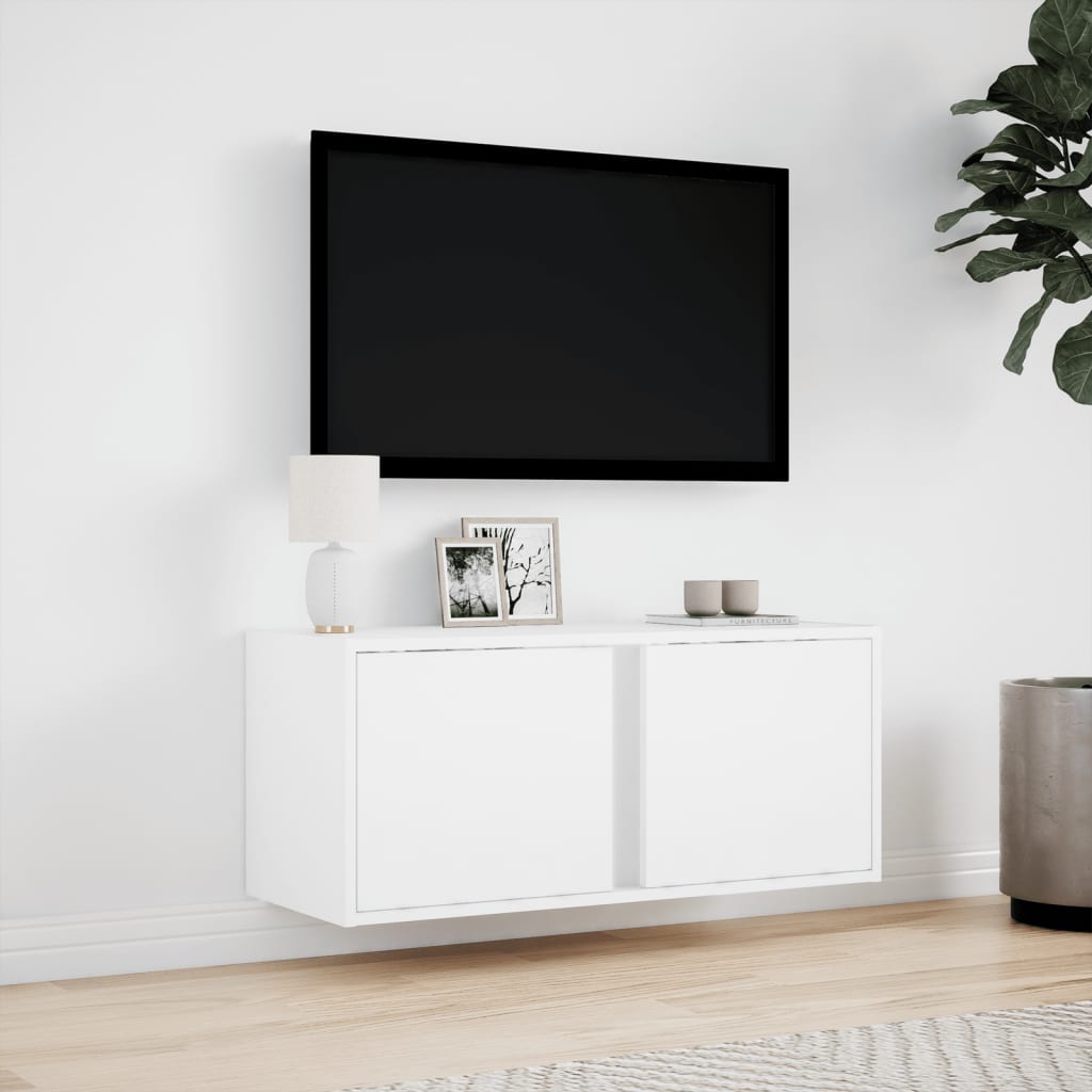 vidaXL Ścienna szafka TV z LED, biała, 80x31x35 cm