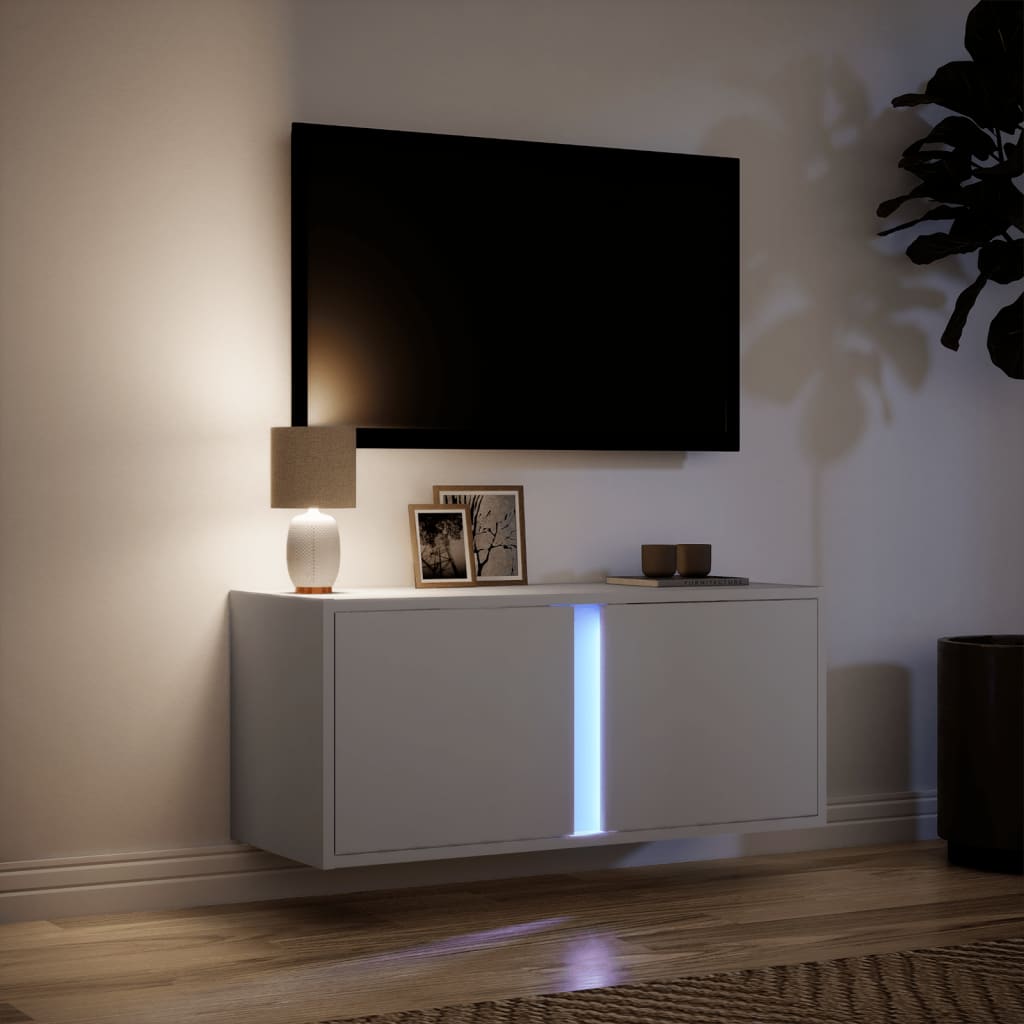 vidaXL Ścienna szafka TV z LED, biała, 80x31x35 cm