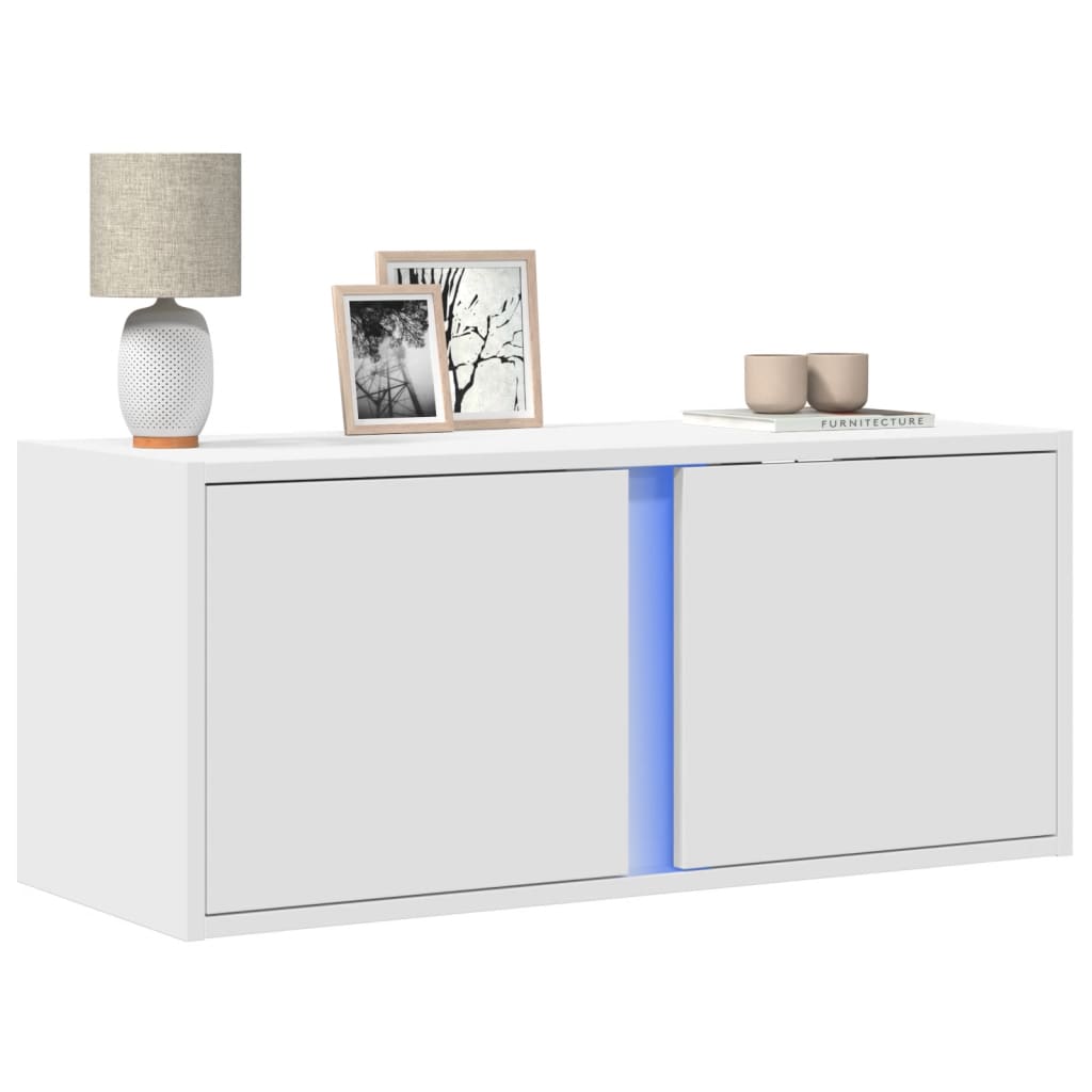 vidaXL Ścienna szafka TV z LED, biała, 80x31x35 cm