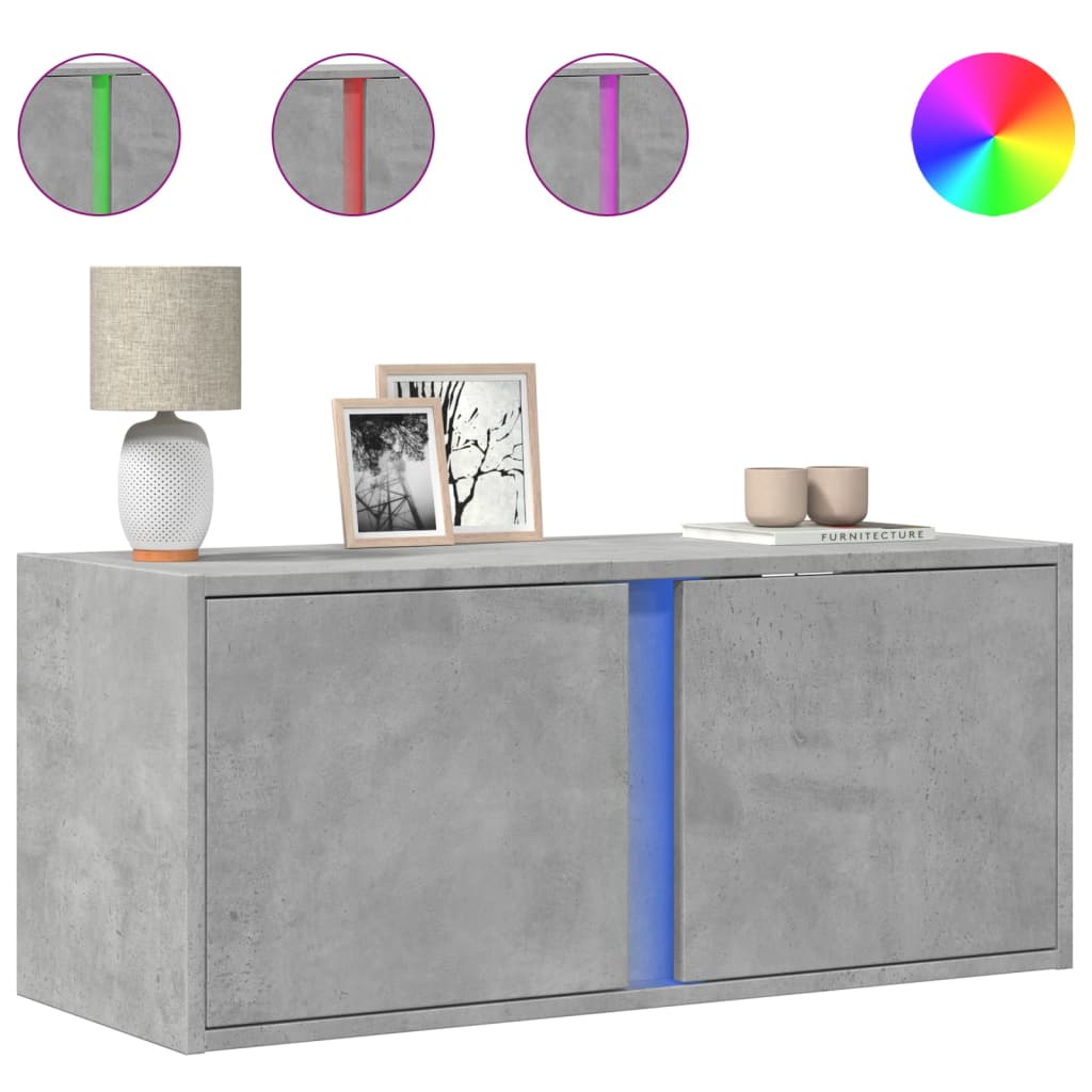 vidaXL Ścienna szafka TV z LED, szarość betonu, 80x31x35 cm