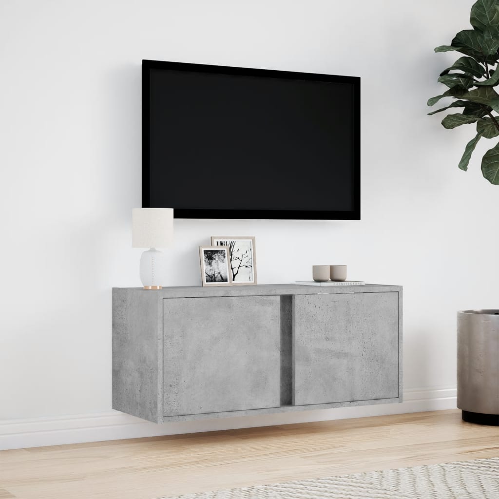 vidaXL Ścienna szafka TV z LED, szarość betonu, 80x31x35 cm