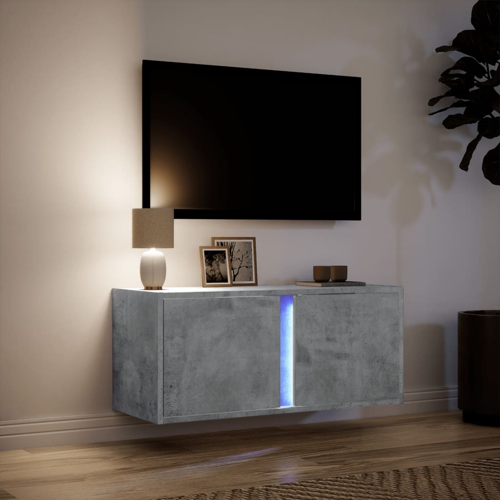 vidaXL Ścienna szafka TV z LED, szarość betonu, 80x31x35 cm