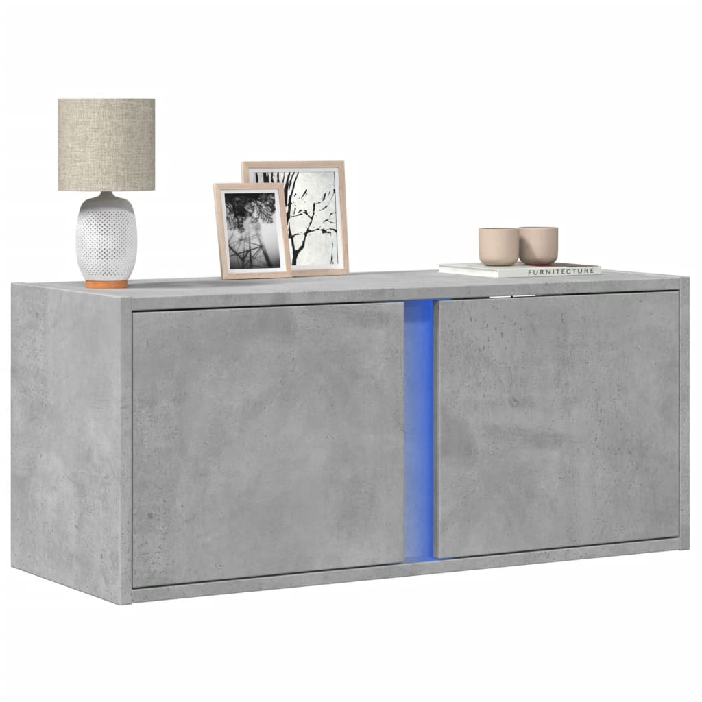 vidaXL Ścienna szafka TV z LED, szarość betonu, 80x31x35 cm
