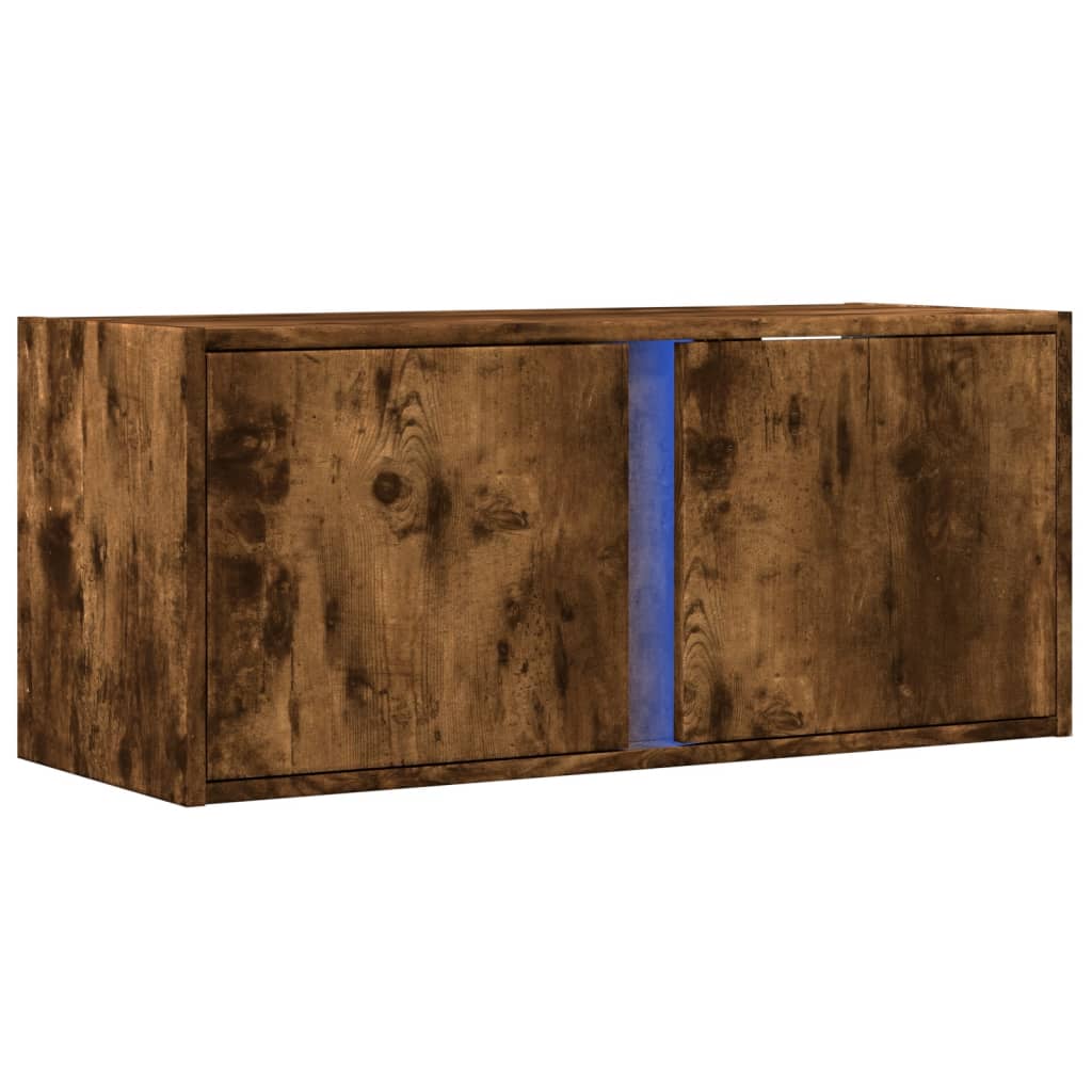 vidaXL Ścienna szafka TV z LED, przydymiony dąb, 80x31x35 cm