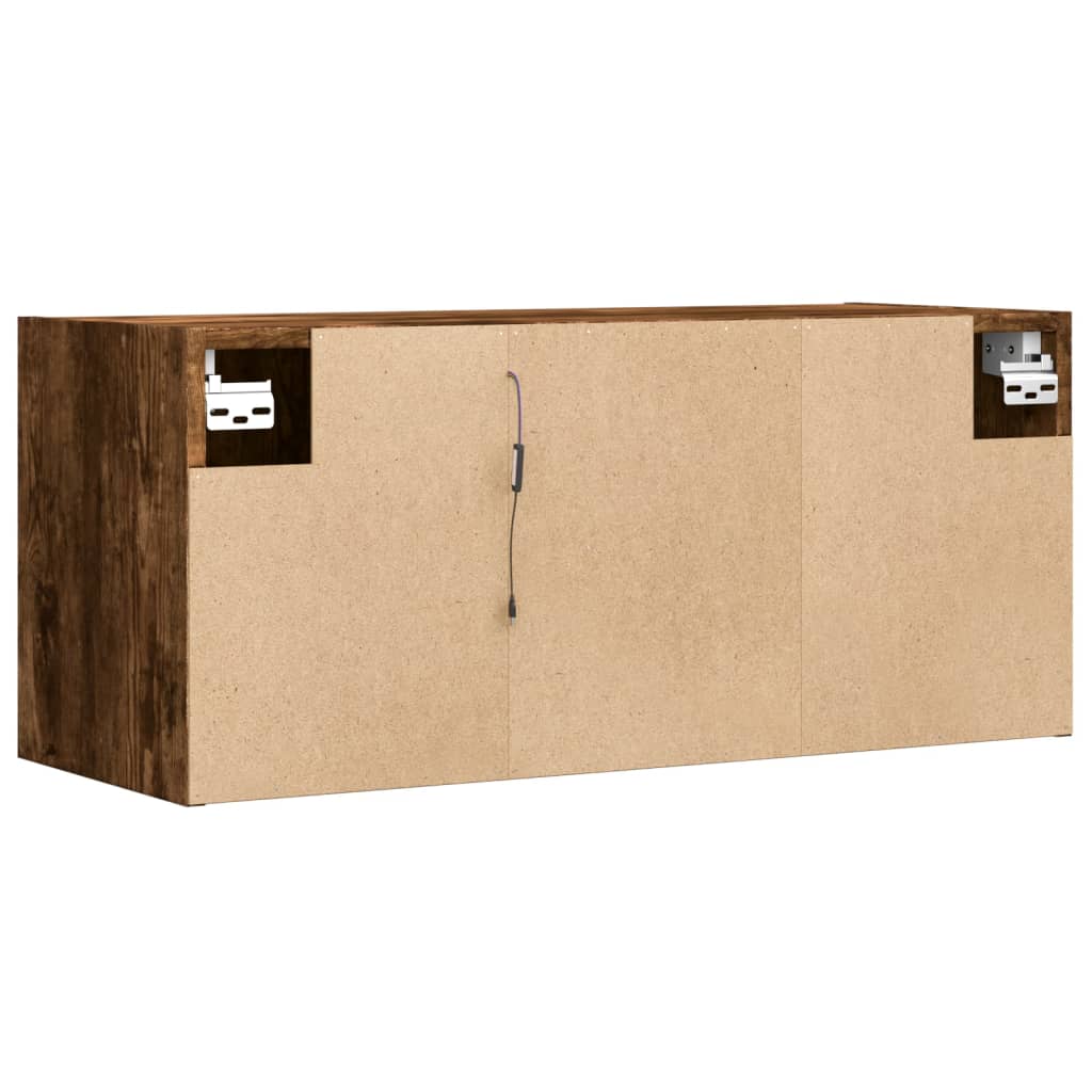 vidaXL Ścienna szafka TV z LED, przydymiony dąb, 80x31x35 cm