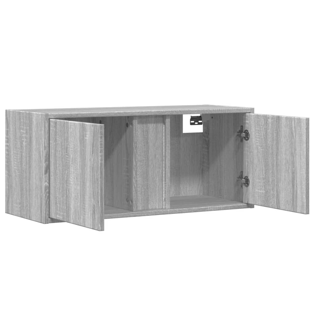vidaXL Ścienna szafka TV z LED, szary dąb sonoma, 80x31x35 cm