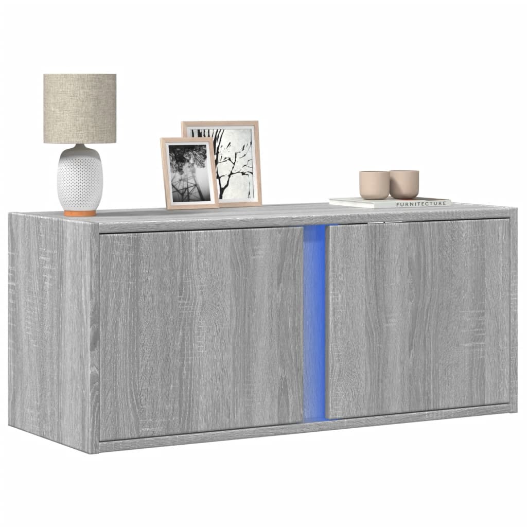 vidaXL Ścienna szafka TV z LED, szary dąb sonoma, 80x31x35 cm