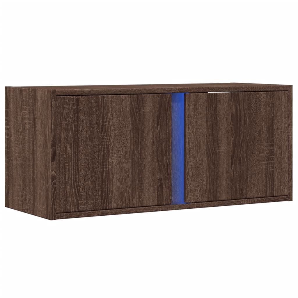 vidaXL Ścienna szafka TV z LED, brązowy dąb, 80x31x35 cm