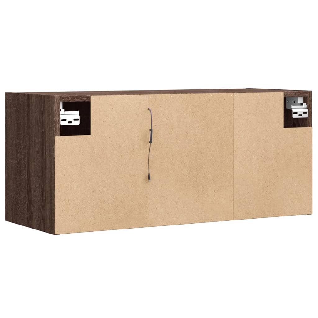vidaXL Ścienna szafka TV z LED, brązowy dąb, 80x31x35 cm