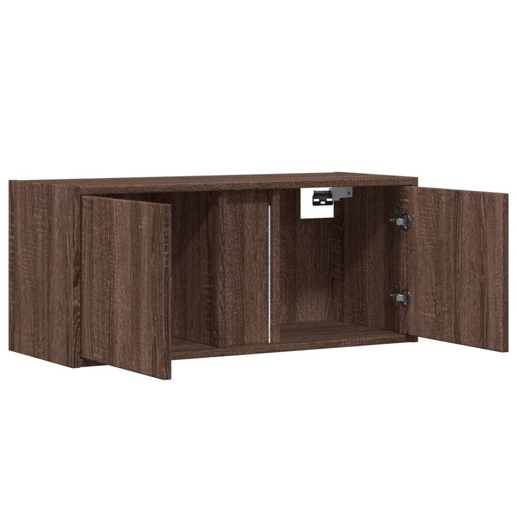 vidaXL Ścienna szafka TV z LED, brązowy dąb, 80x31x35 cm