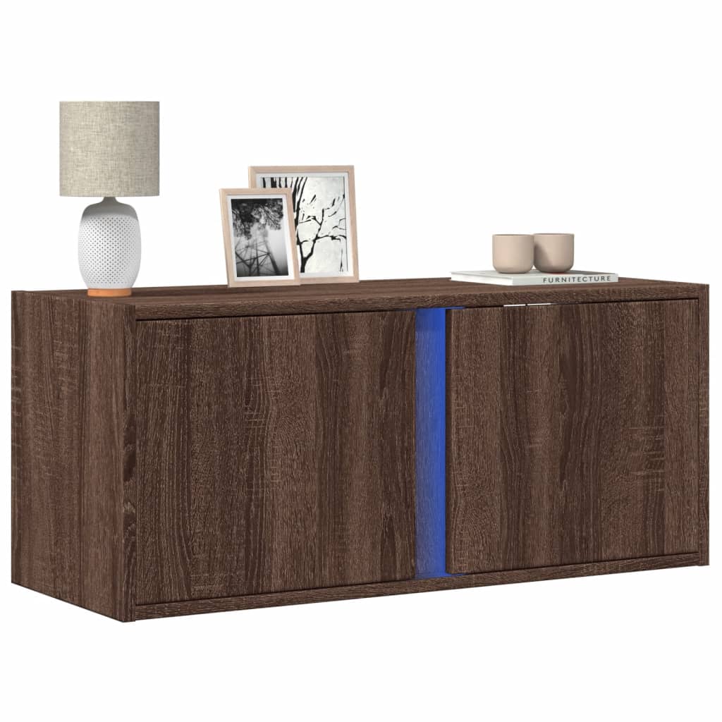 vidaXL Ścienna szafka TV z LED, brązowy dąb, 80x31x35 cm