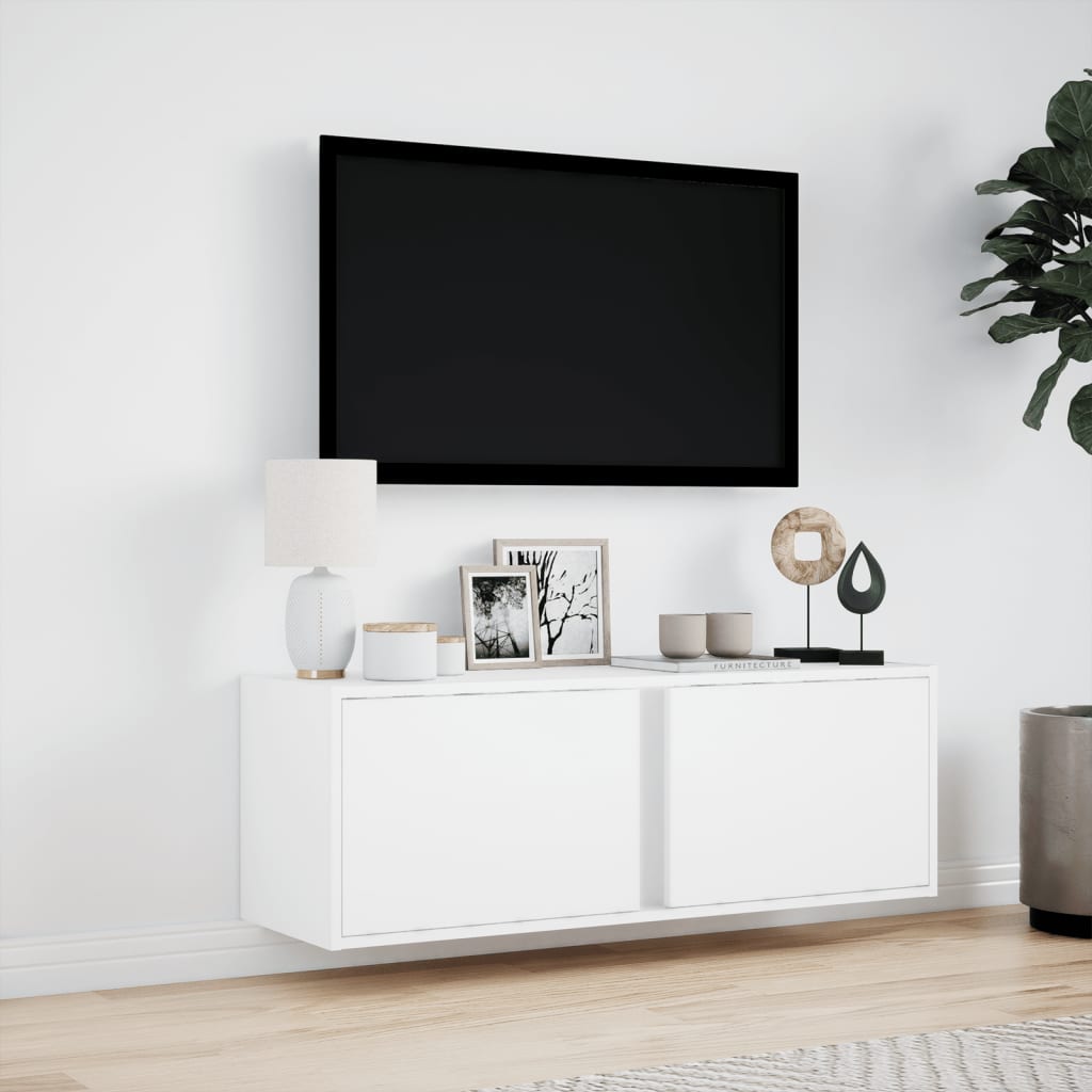 vidaXL Ścienna szafka TV z LED, biała, 100x31x35 cm