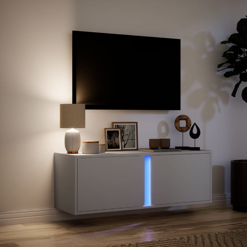 vidaXL Ścienna szafka TV z LED, biała, 100x31x35 cm