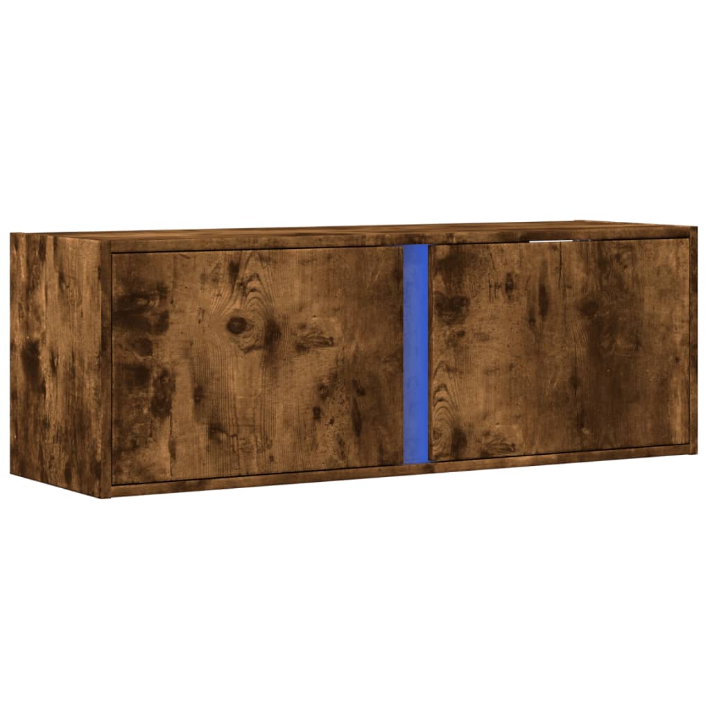vidaXL Ścienna szafka TV z LED, przydymiony dąb, 100x31x35 cm
