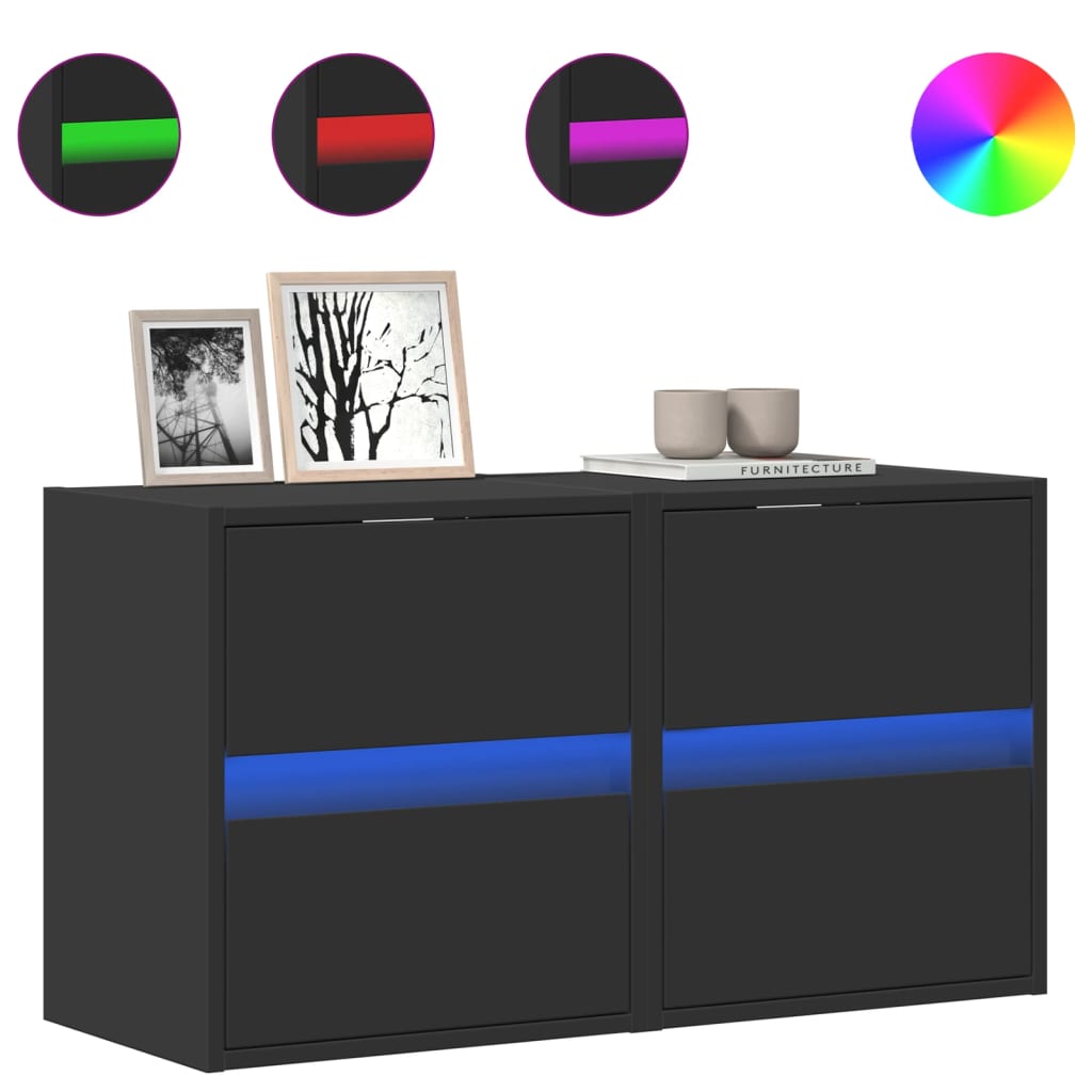 vidaXL Ścienne szafki TV z LED, 2 szt., czarne, 41x31x45 cm