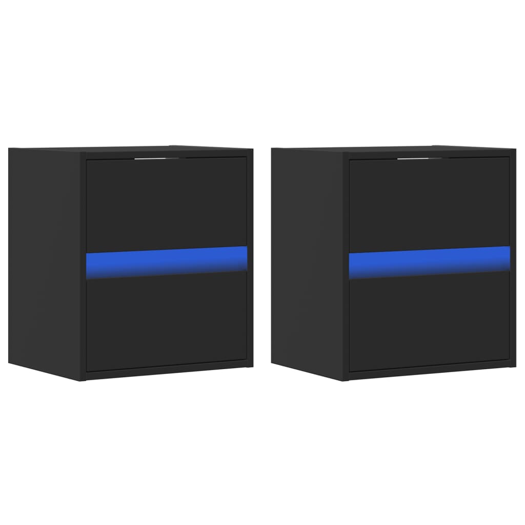 vidaXL Ścienne szafki TV z LED, 2 szt., czarne, 41x31x45 cm