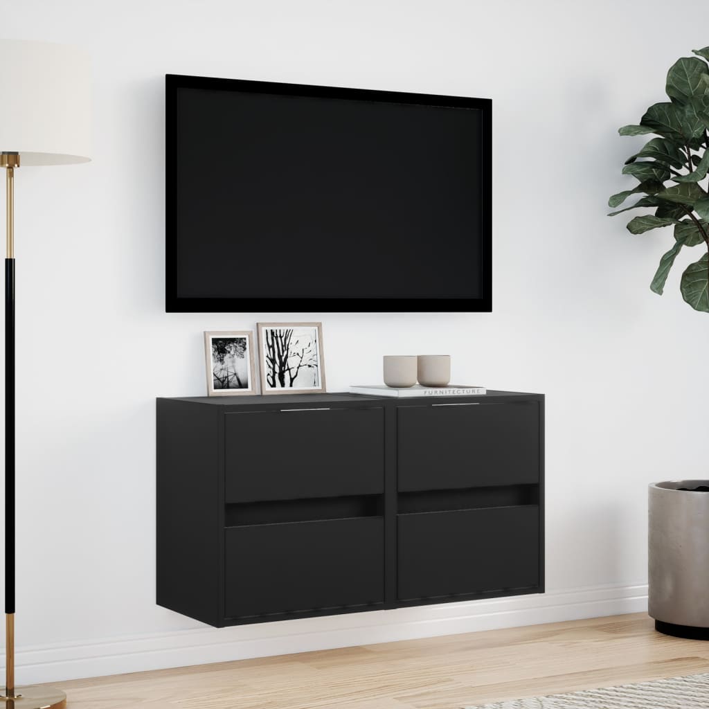 vidaXL Ścienne szafki TV z LED, 2 szt., czarne, 41x31x45 cm
