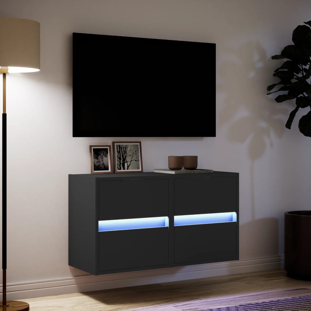 vidaXL Ścienne szafki TV z LED, 2 szt., czarne, 41x31x45 cm