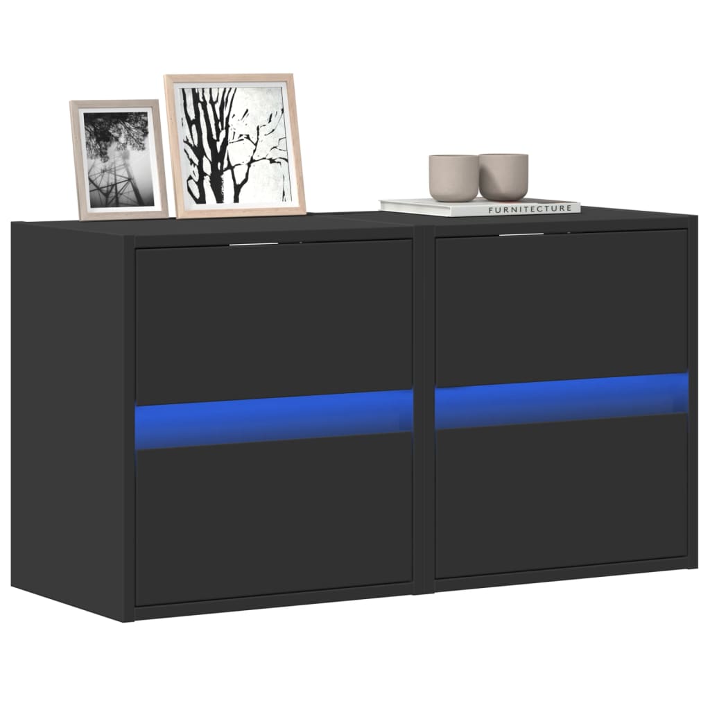 vidaXL Ścienne szafki TV z LED, 2 szt., czarne, 41x31x45 cm
