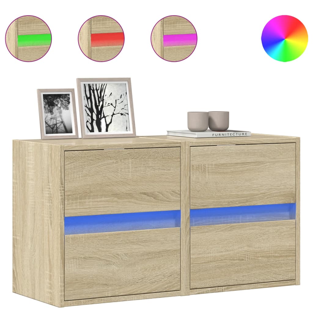 vidaXL Ścienne szafki TV z LED, 2 szt., dąb sonoma, 41x31x45 cm