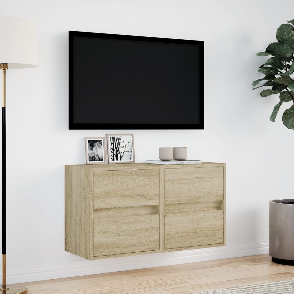vidaXL Ścienne szafki TV z LED, 2 szt., dąb sonoma, 41x31x45 cm