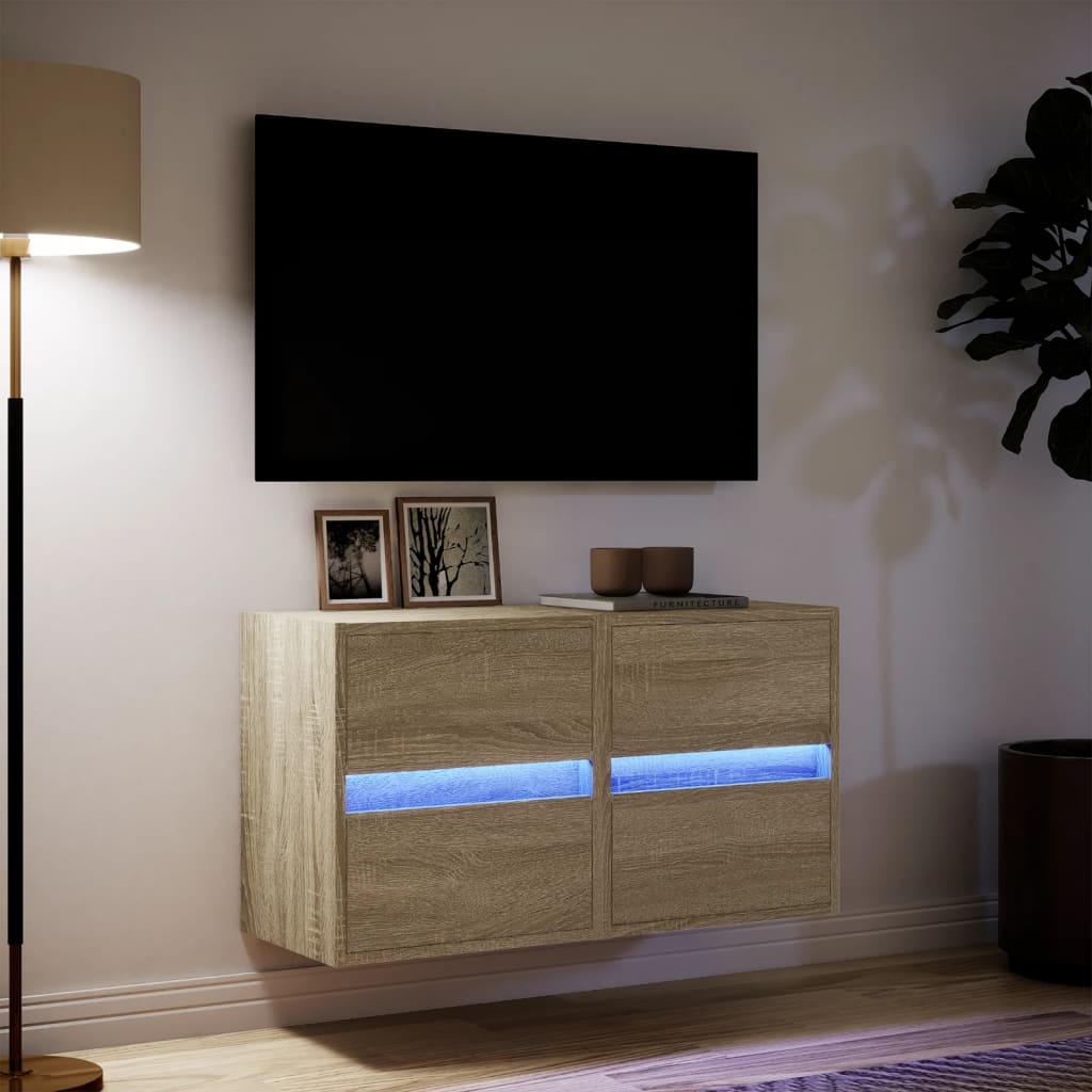 vidaXL Ścienne szafki TV z LED, 2 szt., dąb sonoma, 41x31x45 cm